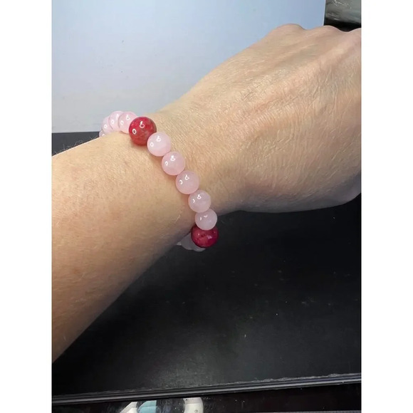 NEW Rose quartz and gemmy rhodonite stretch cord 7 inch bracelet - Picture 7 of 11